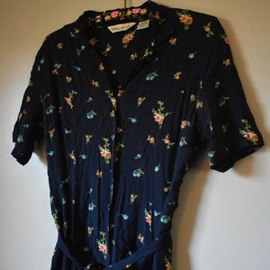 EDDIE BAUER Vintage Navy Floral Print Dress